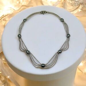 Elegant Vintage 925 Sterling Silver Multi-Strand Hematite Station Necklace 16”
